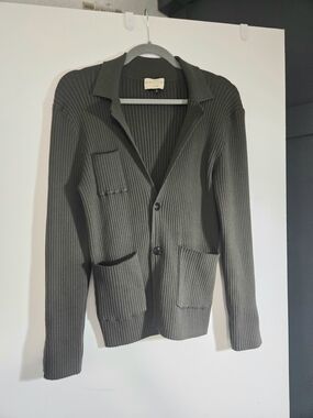 Ribbed Knit Cardigan Blazer in Olive Green